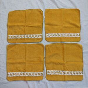 VTG Wash Cloth Set of 4 70s Golden Yellow Mustard Boho Bohemian Retro Bathroom